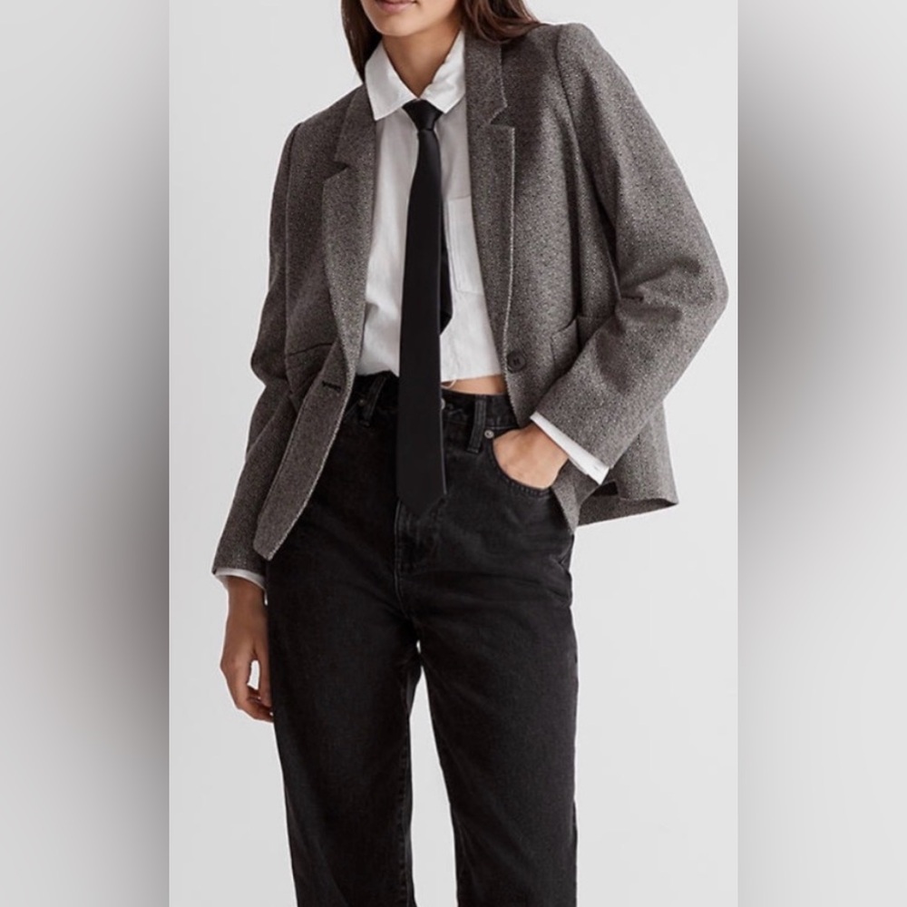 Madewell Dorset Crop Wool Blend Blazer in Geo Herringbone